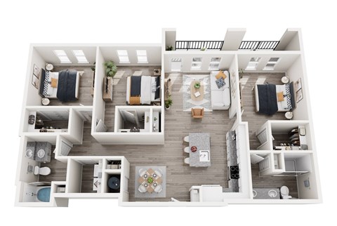 Floor plan for 3 beds, 2 baths, 1583 sqft